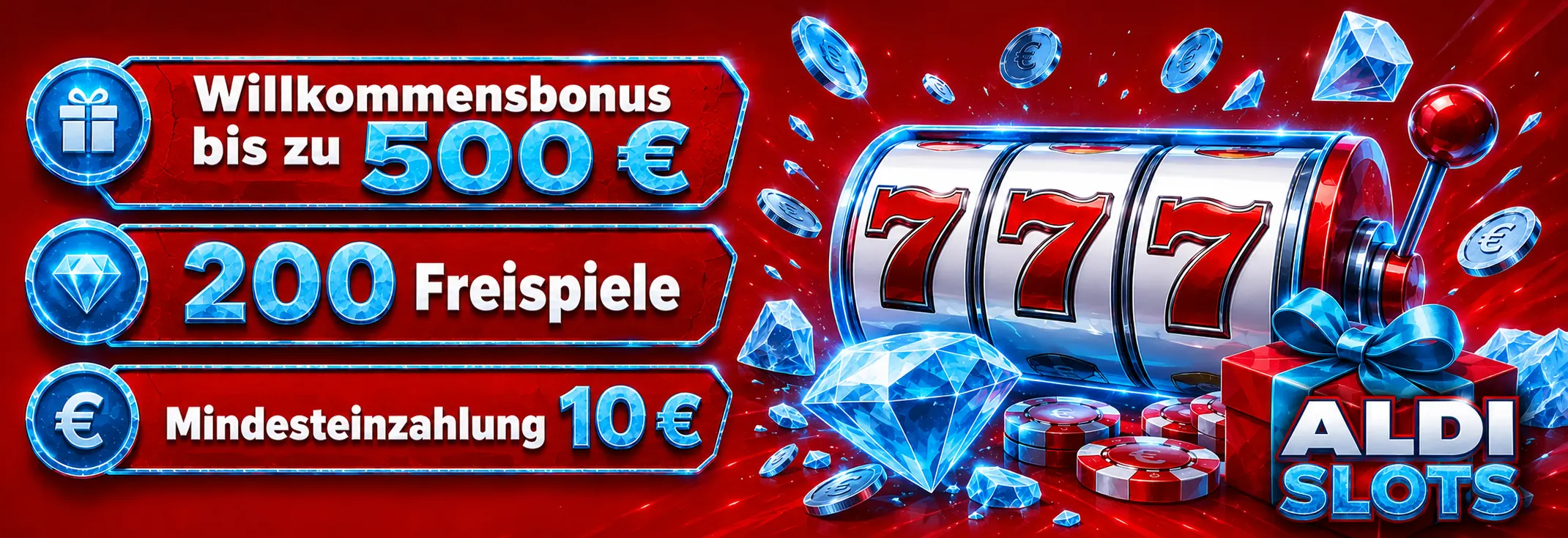 Willkommensbonus bei Aldi Slots: 100 % bis 500 €